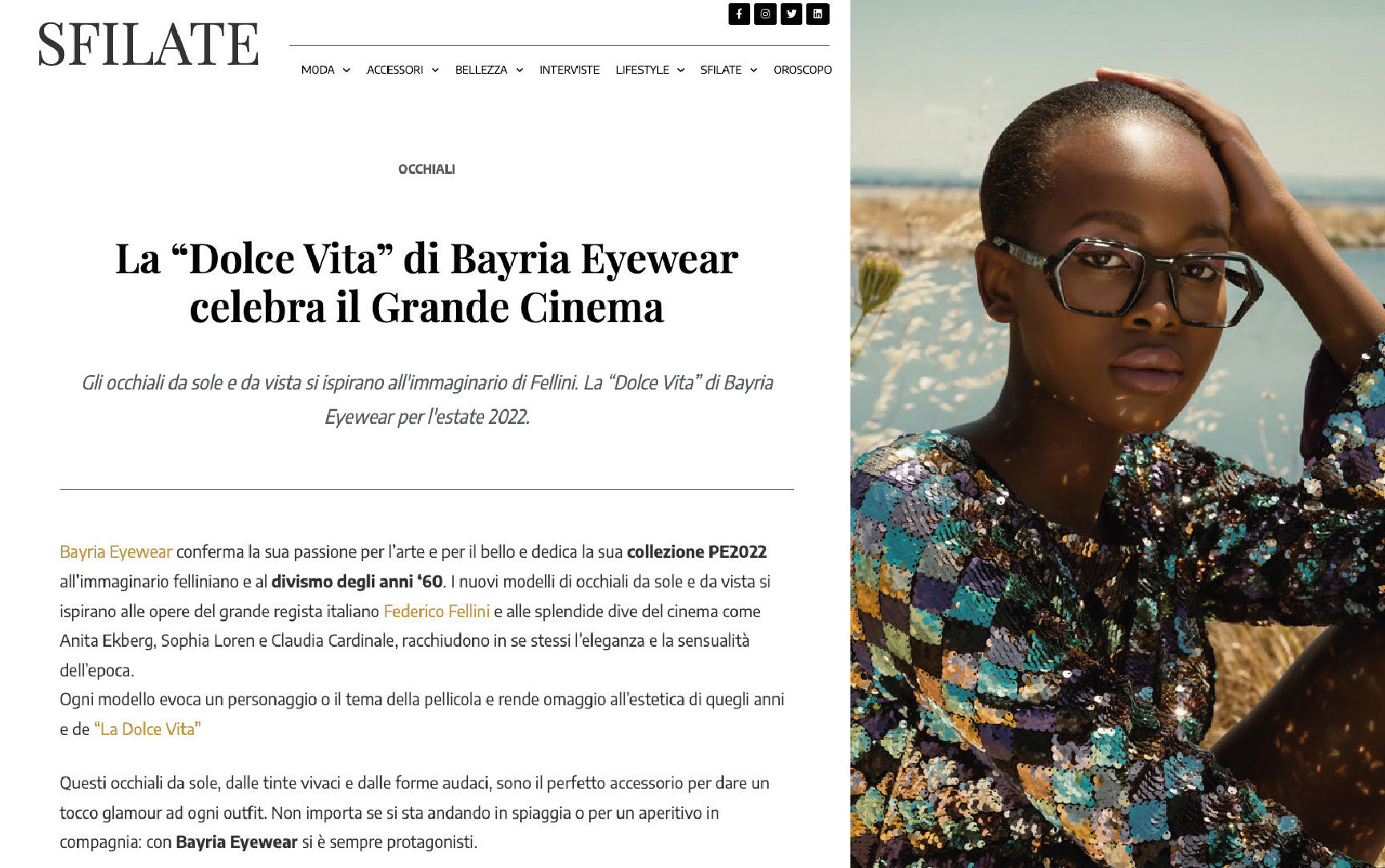 Sfilate: La “Dolce Vita” di Bayria Eyewear celebra il Grande Cinema
