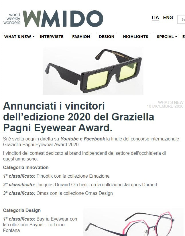 Annunciati i vincitori dell’edizione 2020 del Graziella Pagni Eyewear Award